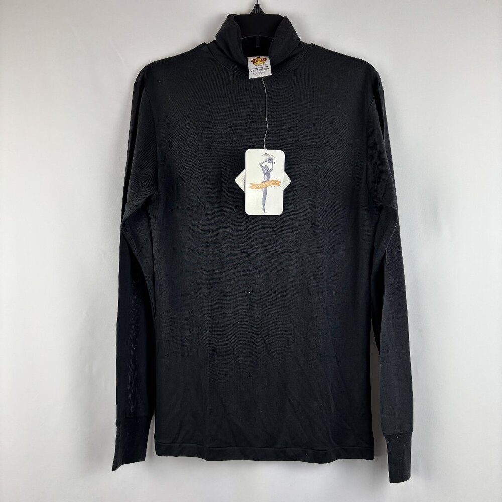 Mary Green Vintage 100% Silk Turtleneck Long Sleeve Top Black Stretch Soft NWT